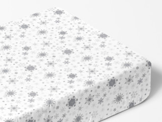 Exkluzivní vánoční bavlněné napínací prostěradlo - vzor stříbrné vločky na bílém