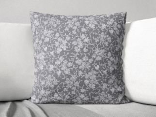 Bavlněný povlak na polštář - vzor popínavé květy na tmavě šedém