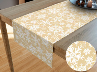 Vánoční bavlněný běhoun na stůl - vzor sněhové vločky na zlatém