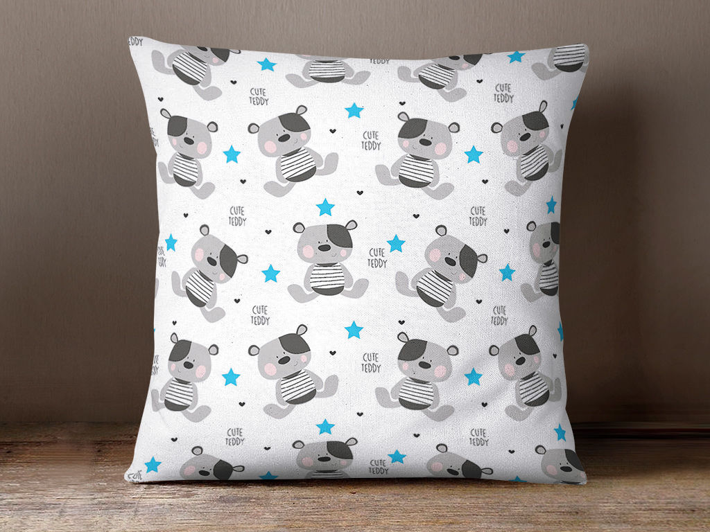 Dětský bavlněný povlak na polštář - roztomilí medvídci s modrými hvězdičkami