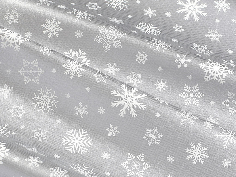 PVC ubrusovina s textilním podkladem - sněhové vločky na šedém