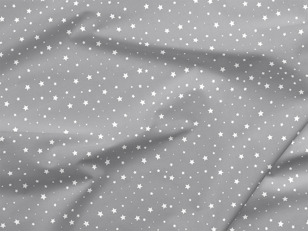 Bavlněné plátno - drobné bílé hvězdičky na šedém