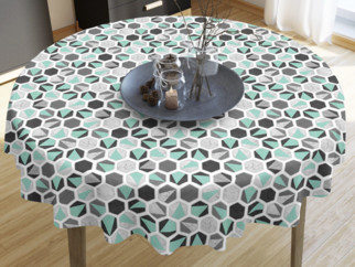 Kulatý dekorační ubrus LONETA - vzor mintový hexagon