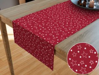 Bavlněný běhoun na stůl - vzor bílé hvězdičky na červeném