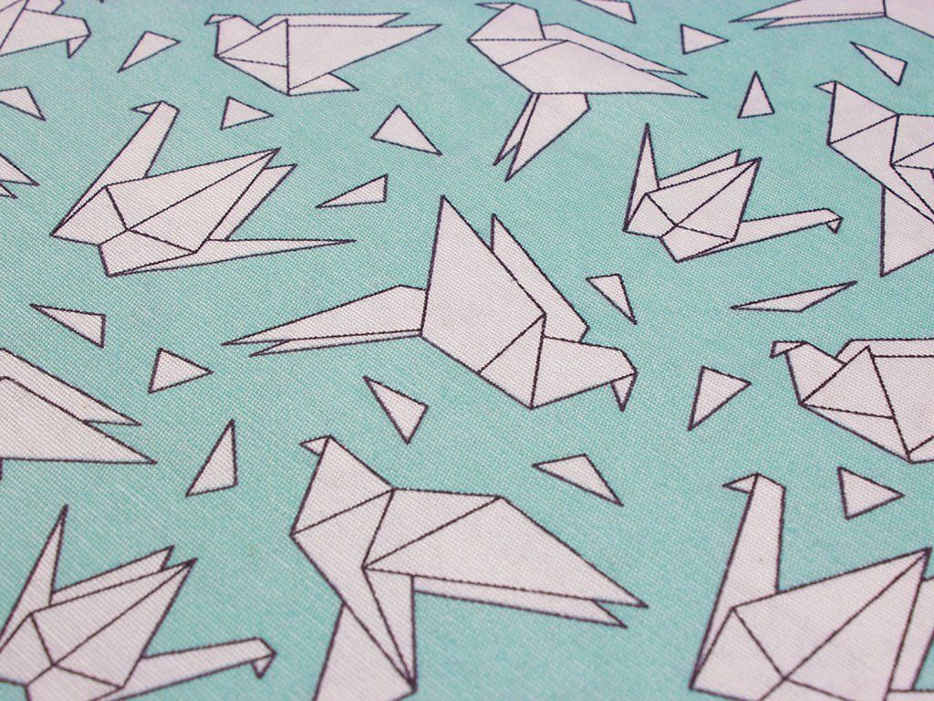 Dekorační látka Loneta - origami na tyrkysovém