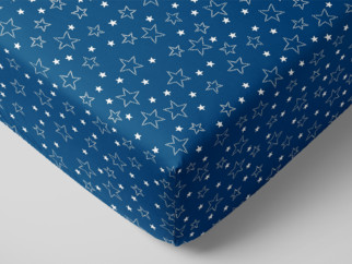 Bavlněné napínací prostěradlo - vzor bílé hvězdičky na modrém