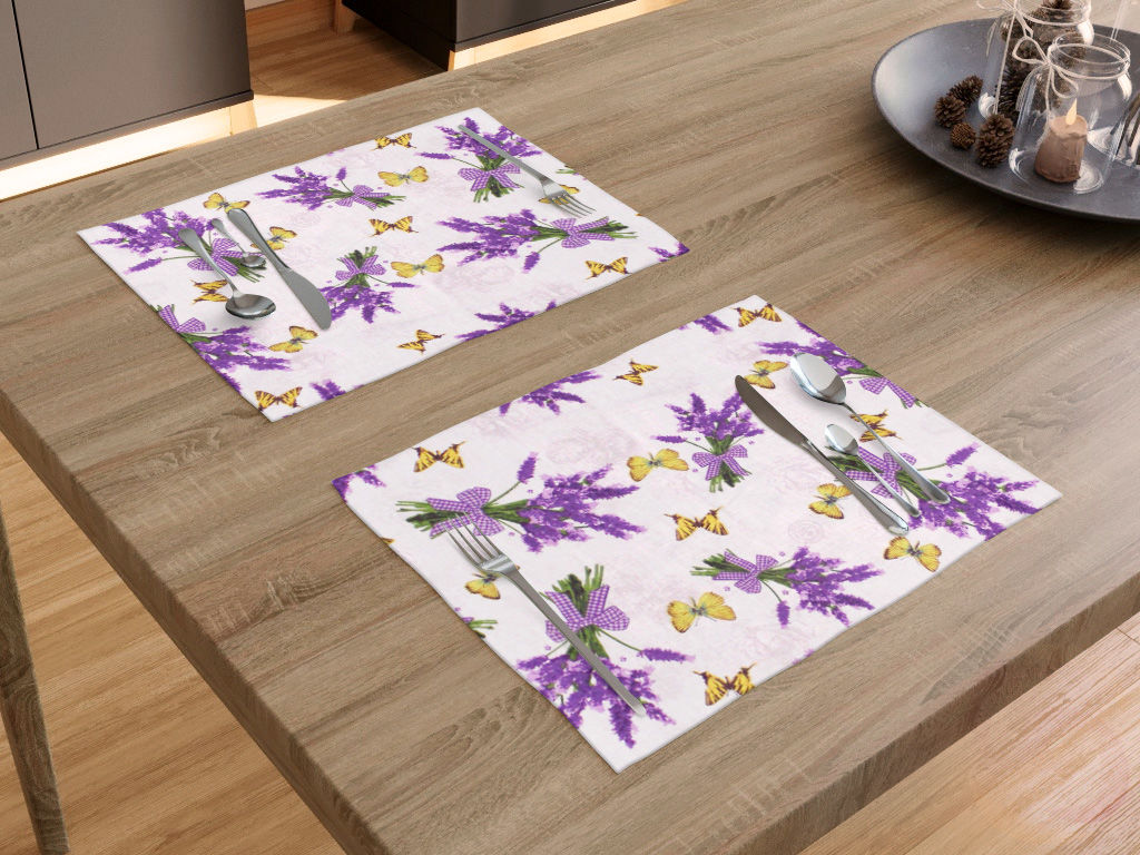 Prostírání na stůl 100% bavlněné plátno - levandule s motýly - sada 2ks