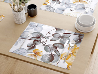 Prostírání na stůl 100% bavlněné plátno - šedo-hnědé květy s listy - sada 2ks