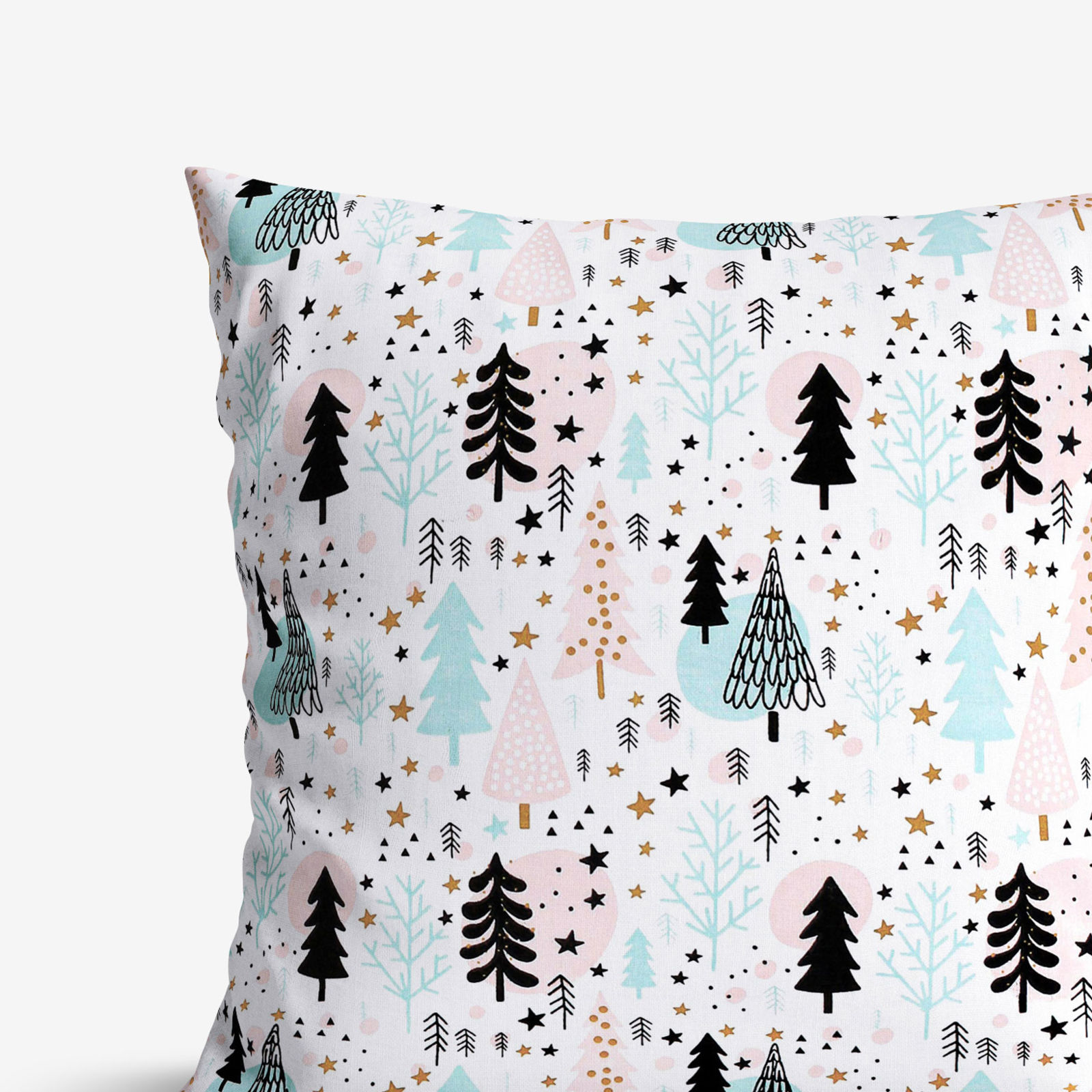 Vánoční bavlněný povlak na polštář - barevné stromečky s hvězdičkami