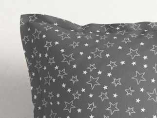 Vánoční bavlněný povlak na polštář s ozdobným lemem - vzor bílé hvězdičky na šedém