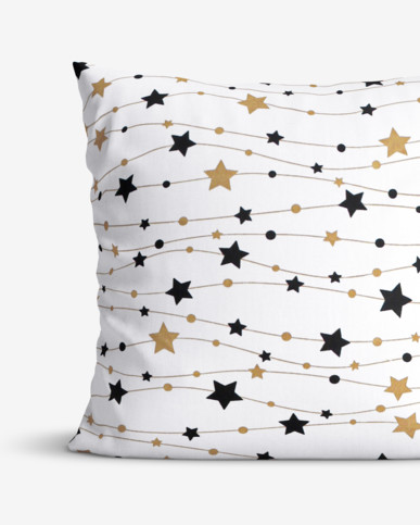 Bavlněný povlak na polštář - zlaté a černé hvězdičky na bílém