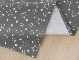 Vánoční bavlněný ubrus - vzor bílé hvězdičky na šedém