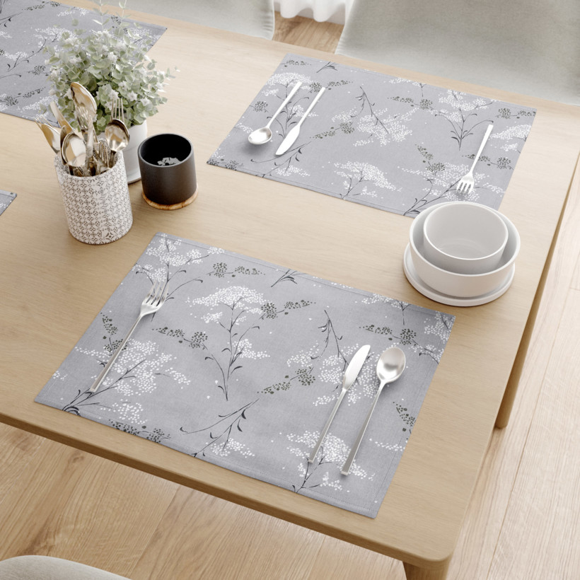 Prostírání na stůl 100% bavlněné plátno - japonské květy na šedém - sada 2ks