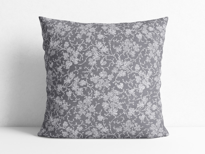 Bavlněný povlak na polštář - popínavé květy na tmavě šedém