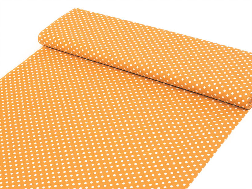 Bavlněné plátno - bílé puntíčky na oranžovém