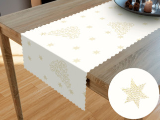 Teflonový běhoun na stůl - vzor zlaté vánoční stromečky a hvězdičky