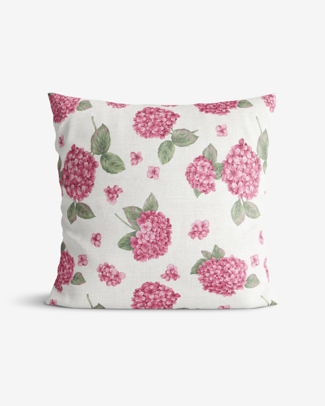 Dekorační povlak na polštář Loneta - růžové květy hortenzie
