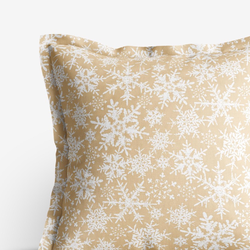 Bavlněný povlak na polštář s ozdobným lemem - sněhové vločky na zlatém