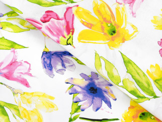 Bavlněné plátno Simona - akvarelové květy - metráž š. 220 cm