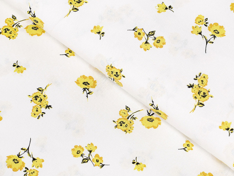 Bavlněné plátno - žluté květy na bílém