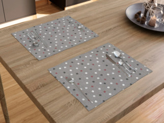 Bavlněné prostírání na stůl - vzor barevné puntíky na tmavě šedém - 2ks