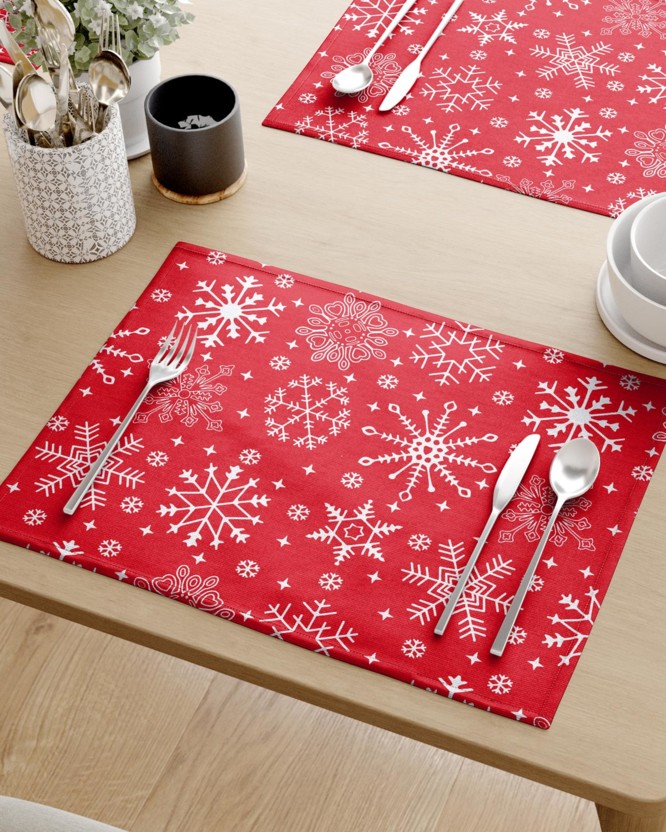 Vánoční prostírání na stůl 100% bavlna - sněhové vločky na červeném - sada 2ks