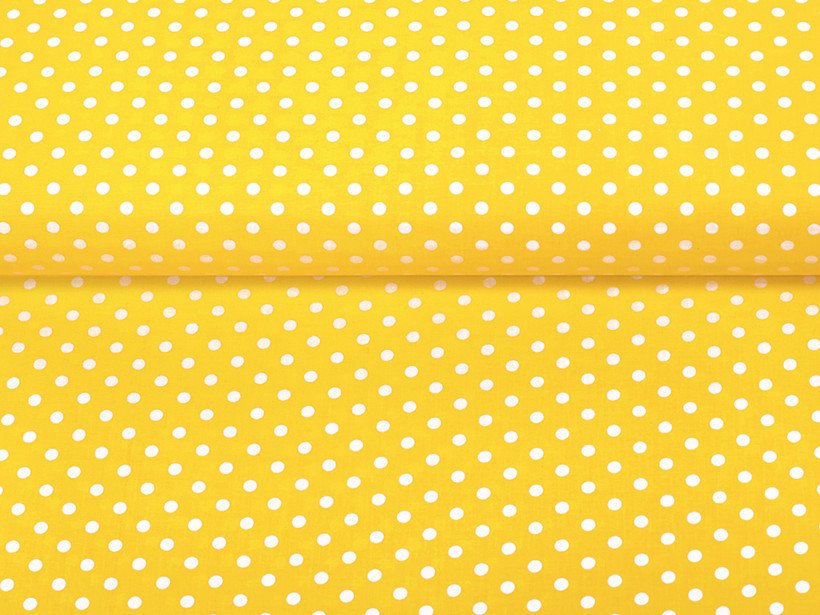 Bavlněné plátno - bílé puntíky na žlutém