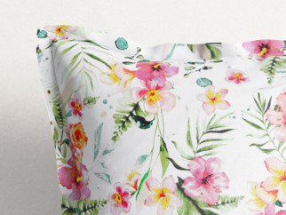 Bavlněný povlak na polštář s ozdobným lemem - havajské květiny