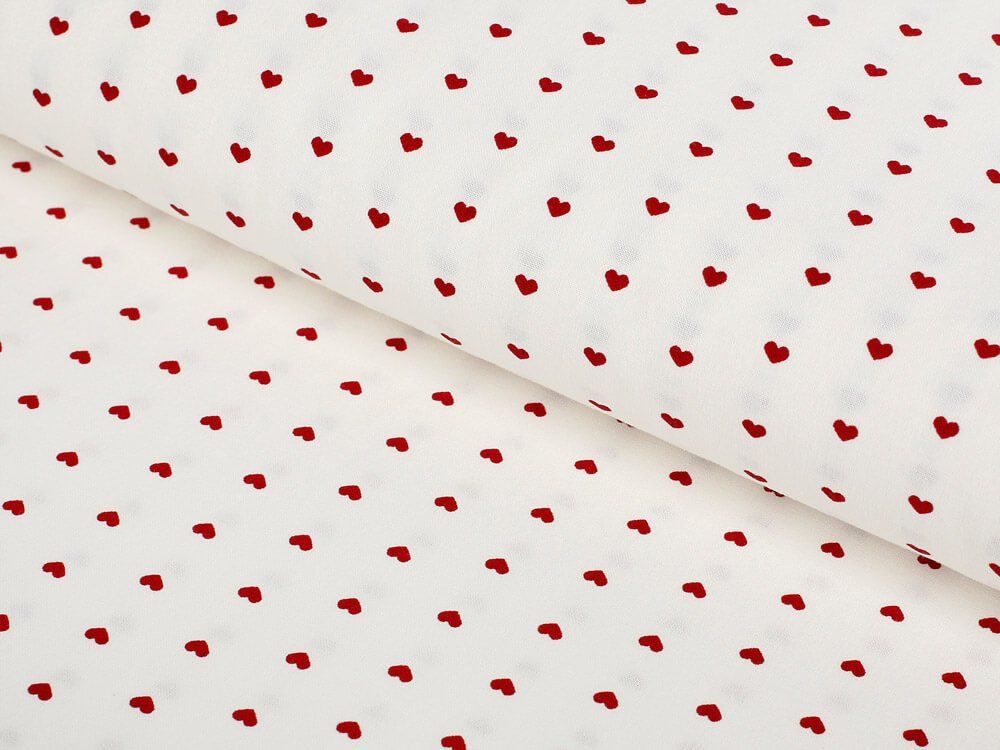 Bavlněné plátno - červená srdíčka na bílém
