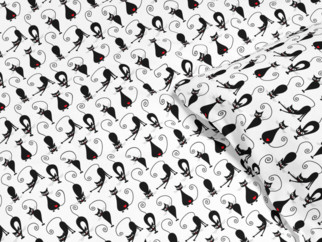 Dětské bavlněné povlečení - vzor 533 černé kočky na bílém