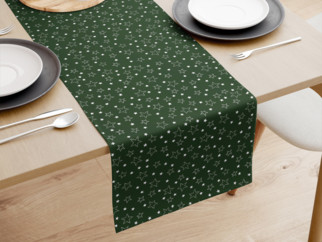 Vánoční bavlněný běhoun na stůl - vzor bílé hvězdičky na zeleném