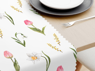 Běhoun na stůl teflonový - kvetoucí tulipány na bílém