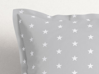 Bavlněný povlak na polštář s ozdobným lemem - bílé hvězdičky na světle šedém