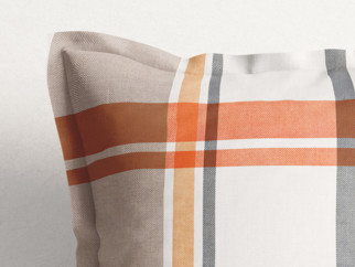Bavlněný povlak na polštář s ozdobným lemem - oranžovo-šedé káro