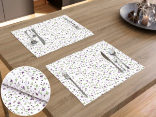 Bavlněné prostírání na stůl - vzor fialové růžičky na bílém - 2ks