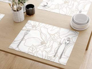 Prostírání na stůl 100% bavlněné plátno - světle béžové květy na bílém - sada 2ks