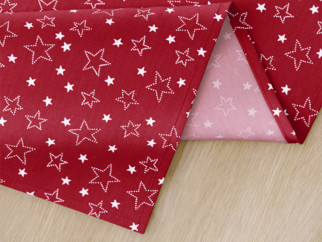 Vánoční bavlněné prostírání na stůl - vzor bílé hvězdičky na červeném - sada 2ks