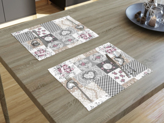 Prostírání na stůl LONETA - vzor růžičky a srdíčka - sada 2ks