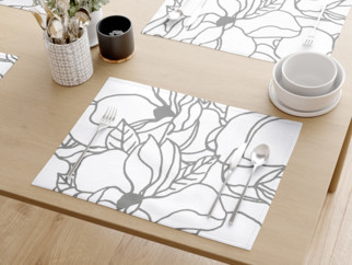Bavlněné prostírání na stůl - tmavě šedé květy na bílém - sada 2ks