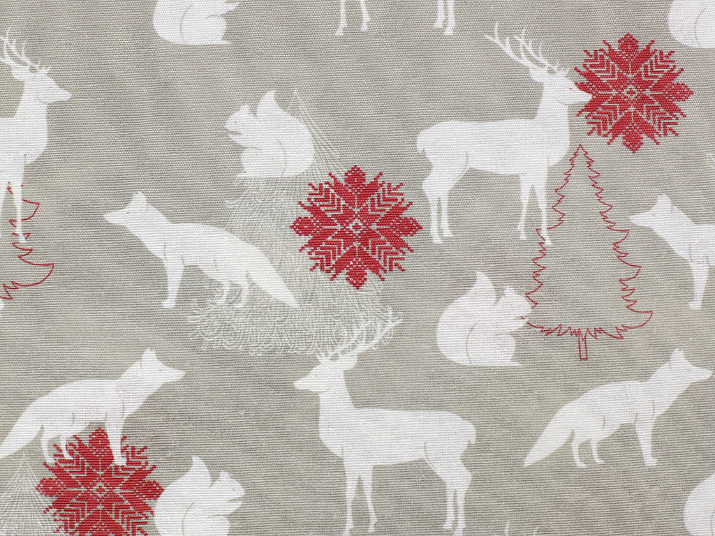 Vánoční dekorační látka Loneta - vánoční zvířátka na šedém