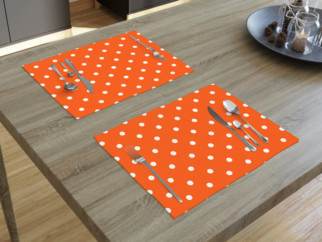 Prostírání na stůl LONETA - vzor bílé puntíky na oranžovém - sada 2ks