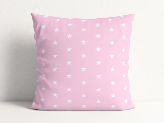 Dětský bavlněný povlak na polštář - bílé hvězdičky na růžovém