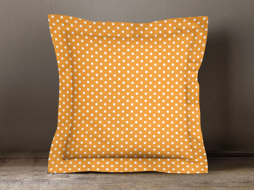 Bavlněný povlak na polštář s ozdobným lemem - bílé puntíčky na oranžovém