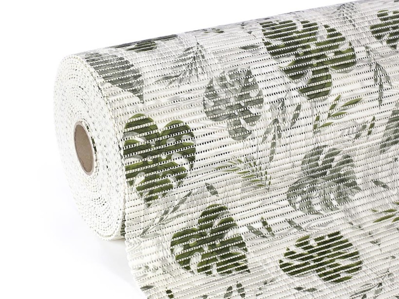 Koupelnová pěnová rohož - tropické listy - metráž šířka 65 cm