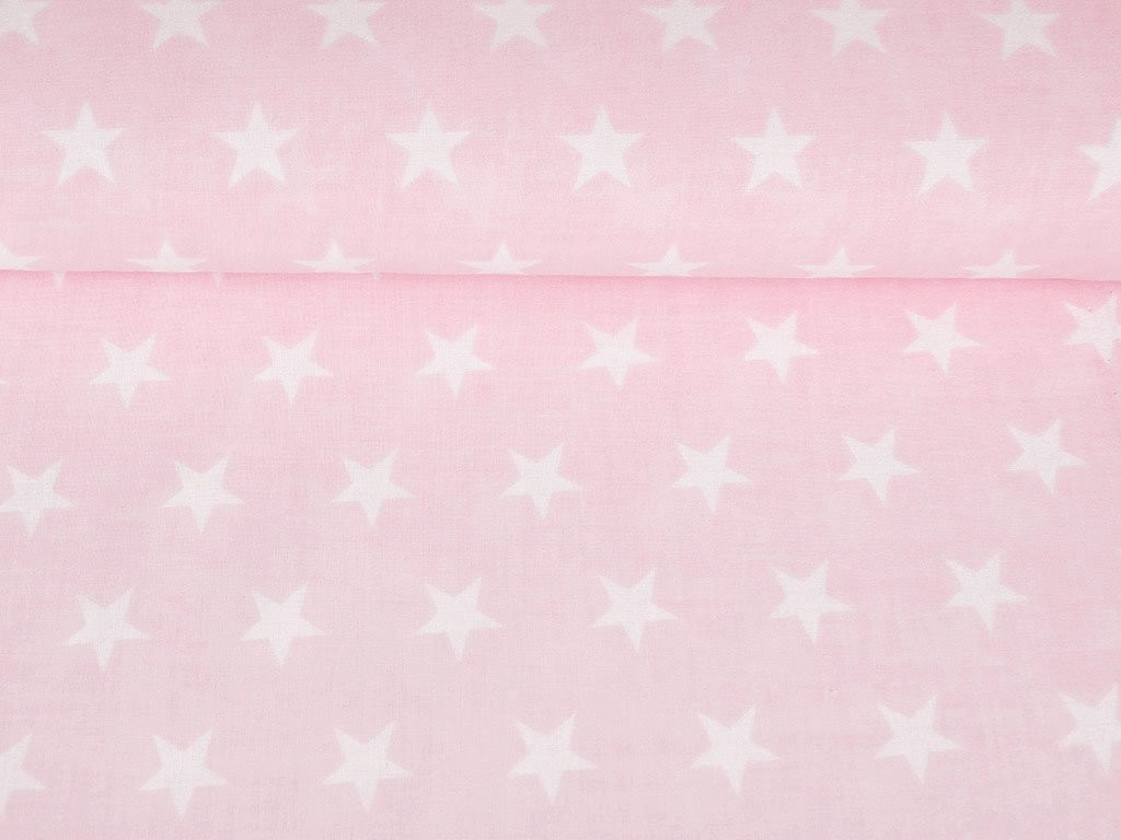Bavlněné plátno - bílé hvězdičky na světle růžovém