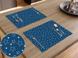 Bavlněné prostírání na stůl - vzor bílé hvězdičky na modrém - 2ks