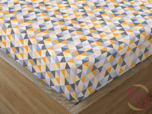Bavlněné napínací prostěradlo - vzor oranžové a šedé trojúhelníky