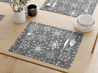 Vánoční bavlněné prostírání na stůl - vzor sněhové vločky na šedém - sada 2ks