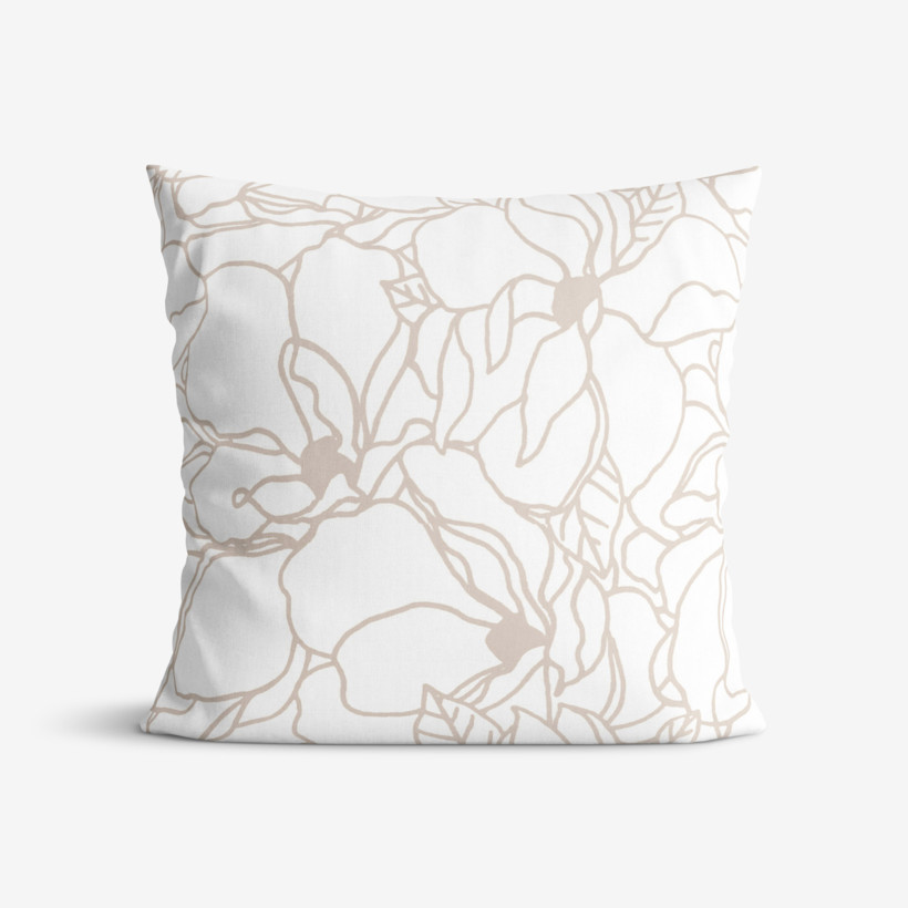 Bavlněný povlak na polštář - světle béžové květy na bílém