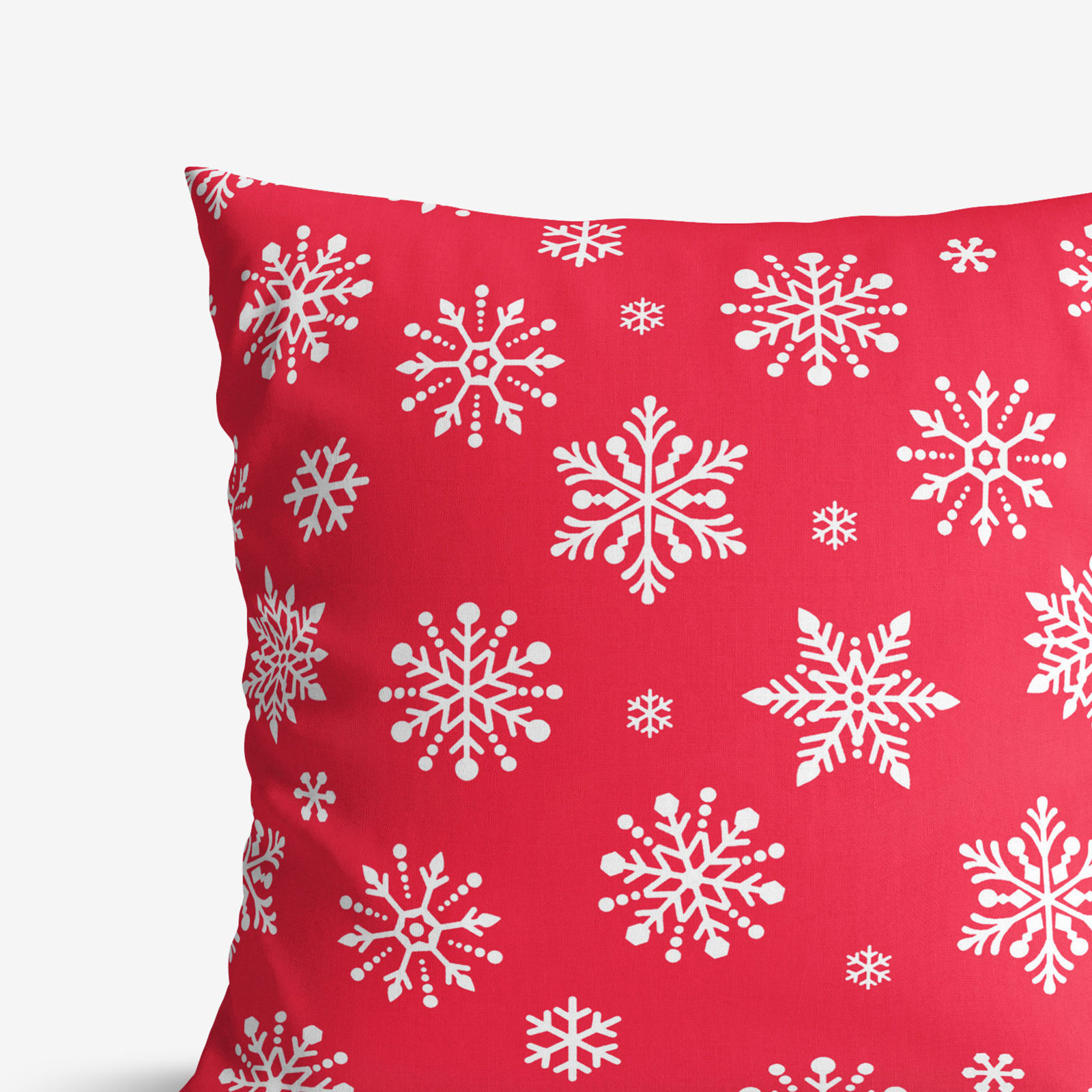 Vánoční bavlněný povlak na polštář - vločky na zářivě červeném